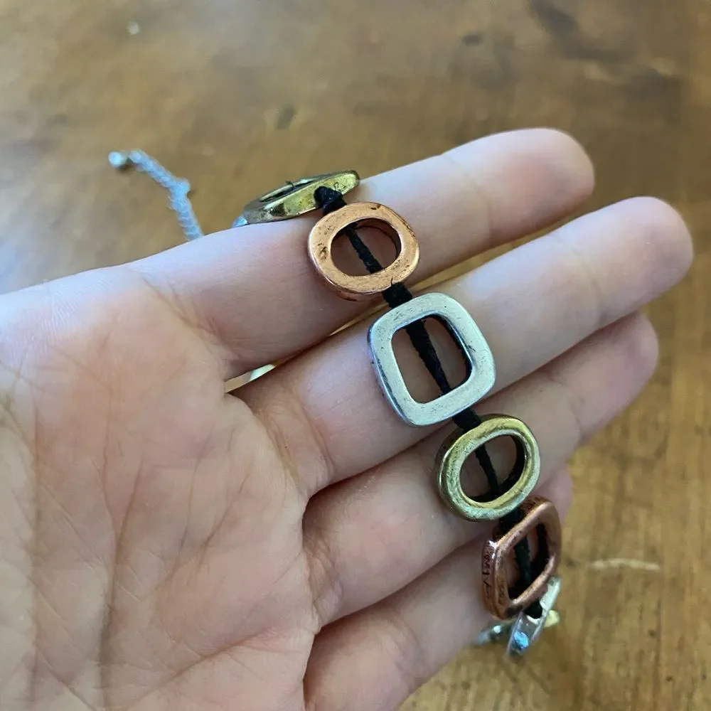 Vintage 90s Mixed Metal Square Geometric Necklace - Picture 3 of 4